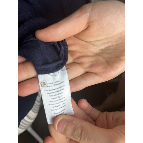 Talbots Sz Medium Navy Embroidered Floral Peaseant top Boho - Picture 7 of 7